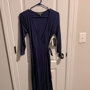 Long navy cotton wrap dress
